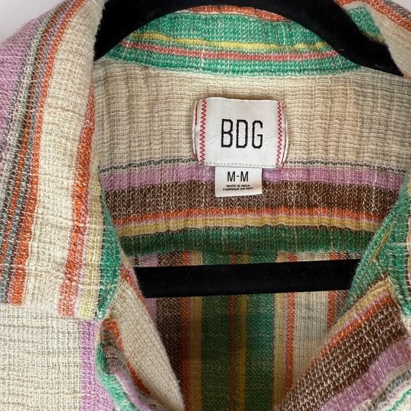 BDG Urban Outfitters Striped 100% Cotton Camp Shirt Casual Indie Retro Textured - Picture 3 of 7
